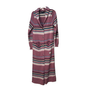 HOOEY Women's Southwest Blanket Stripe Duster Cardigan Full Body Length Medium